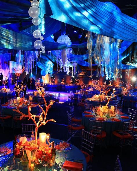 Under Water Theme Decorations, Fire And Ice Decor, Fire And Ice Party Theme Decoration, Wedding Ocean Theme, Under The Sea Gala, Water Theme Wedding, Under The Sea Wedding Theme, Under The Sea Quinceanera Theme, Swimming Wedding