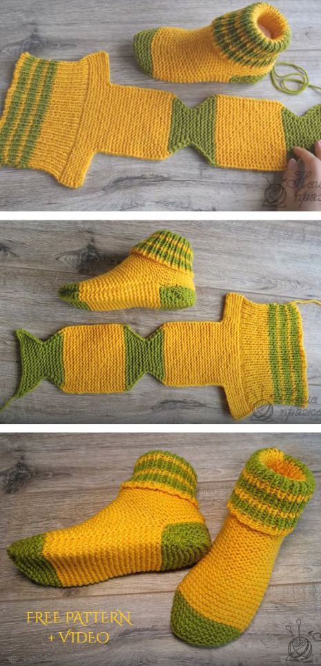 Knit Slippers Free Pattern, Knitted Slippers Pattern, Knitting Stitches Tutorial, Knitting Aesthetic, Easy Knit, Sock Knitting Patterns, Crochet Socks, Knitted Slippers, 자수 디자인