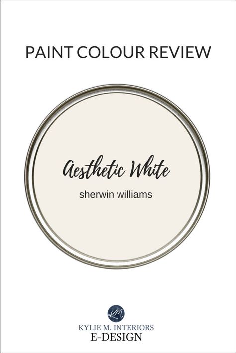 Learn all about one of the best off-white, warm beige paint colours, Sherwin Williams Aesthetic White. Find out whether it could work for your walls, cabinets, trim, exterior siding or something else!  #edesign #kylieminteriors #aestheticwhite #bestpaintcolours #sherwinwilliams #offwhite #colourreview #paintreview #kyliemedesign #virtualdesign #colourexpert Manchester Tan Benjamin Moore, Benjamin Moore Linen White, Pure White Sherwin Williams, Tan Paint Colors, Off White Paint Colors, Kylie M Interiors, Cream Paint Colors, Grant Beige, Revere Pewter Benjamin Moore