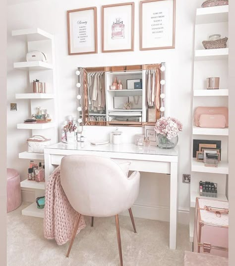 Makeup Tables, Study Organization, Room Redesign, Girl Bedroom Designs, Teen Bedroom Decor, Girl Bedroom Decor, Room Makeover Bedroom, Room Makeover Inspiration, Cute Room Decor