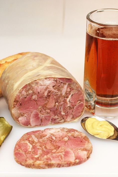 Sülzwurst is a traditional German head cheese. This recipe is listed in 1001 Greatest Sausage Recipes published in September 2022. Souse Meat Recipe, Head Cheese Recipe, Hog Head Cheese Recipe, Souse Meat, Hog's Head Cheese, Deli Meat Recipes, Vegan Meat Recipe, Head Cheese, Cream Sauce For Chicken