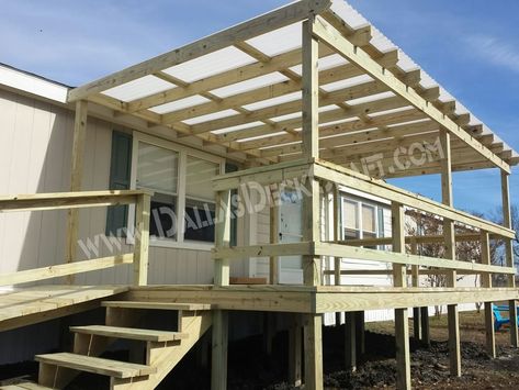 Porches For Mobile Homes, Mobile Home Patio, Deck And Patio Ideas, Mobile Home Steps, Mobile Home Porches, Mobile Home Deck, Manufactured Home Porch, Mobile Home Makeovers, Mobile Home Renovations