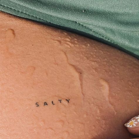 Rosa Bluestone Perr on Instagram: "Deep blue sea darling 🌊🐟  “SALTY” #handpoked tattoo for all my sea lovers" Sea Related Tattoos Small, Surf Related Tattoos, Tattoos For Sea Lovers, Lost At Sea Tattoo, Flip Flop Tattoo Ideas, Ocean Tatoos Woman, Stay Salty Tattoo, Sea Tatoos The Ocean, As Free As The Ocean Tattoo