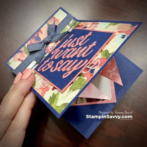 How To Make An EASY Fun Fold Pop Up Greeting Card! - ❤ Stampin' Savvy Stampin Up Pop Up Cards Tutorials, Stampin Up Fun Fold Birthday Cards, Pop Up Greeting Cards, Fancy Fold Card Tutorials, Stampin Pretty, Card Folds, Fun Folds, Interactive Cards, Fold Cards