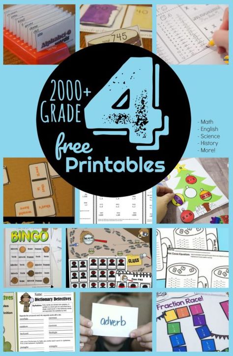 FREE 4th Grade Worksheets - lots of fun worksheets, games, and activities for grade 4 students to practice math, english language arts, science, history, reading, and more #grade4 #homeschool #4thgrade Second Grade Games, Second Grade Worksheets, 4th Grade Worksheets, 2nd Grade Reading Worksheets, Math English, Fourth Grade Science, 2nd Grade Activities, 4th Grade Math Worksheets, History Worksheets