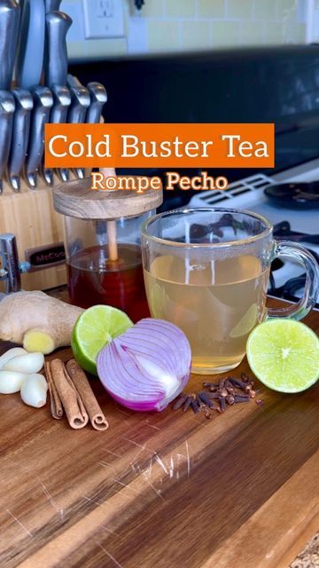 Big Mama Cooks on Instagram: "Rompe Pecho translates to “chest breaker” but we’ll call it: Cold Buster 🍵 I hope you feel better soon, too, cousin! Ingredients ⬇️ 6 cups of water 2 inch piece of ginger 5-6 cloves of smashed garlic 2 limes or lemons 1 red onion 10-12 sweet cloves 5-6 cinnamon sticks Honey to taste #bigmamacooks #teatime #homeremedy" Onion Lemon Garlic Honey Tea, Ginger For Cough, Medicinal Remedies, Cold Buster, Habichuelas Guisadas, Kitchen Magick, Honey Drink, Feel Better Soon, Big Mama