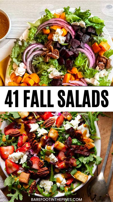 Fall Harvest Salad Dressing, Thanksgiving Chopped Salad, Autumn Green Salad Recipes, Luxury Salad Recipes, Autumn Salad Recipes Healthy, Friendsgiving Salad Recipes, Dinner Party Salad Ideas, Best Salad Combinations, Healthy Salads For Lunch To Work