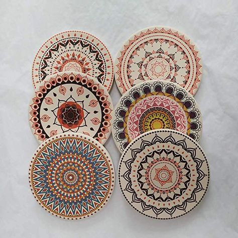 Crochet Christmas Coasters, Coasters Pattern, Coaster Packaging, Pantry Decor, Coaster Art, Absorbent Coasters, Clay Wall Art, African Art Paintings, Christmas Coasters