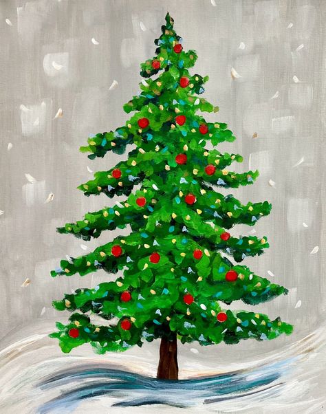 Christmas Tree Paintings On Canvas, Christmas Tree Painting For Kids, Acrylic Christmas Tree Painting, Easy Christmas Tree Painting, Christmas Tree Painting Easy, Christmas Tree Paintings, Christmas Tree Watercolor, Christmas Tree Canvas, Tree Painting Canvas