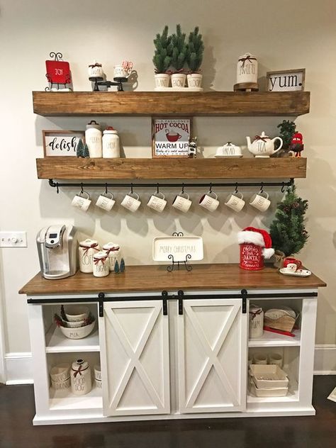 christmas decor ideas - coffee bar diy Coffee/wine Bar, Café Design, Diy Coffee Bar, Bar In Casa, Home Coffee Bar, Coffee Bar Home, Diy Casa, Theater Room, Easy Home Decor