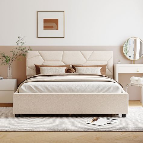 Patterned Headboard, Pattern Headboard, Upholstered Storage Bed, Bed Platform, Queen Size Platform Bed, Brick Pattern, Comfortable Bed, Beds And Headboards, Wood Platform Bed