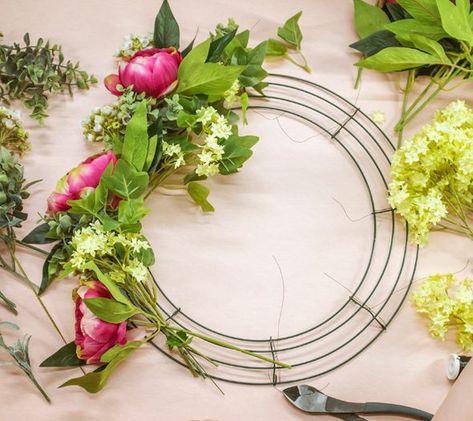 How To Use A Wire Wreath Frame | The Koch Blog Wreaths For Funerals, Door Wreaths Burlap, Diy Floral Wreath, Silk Flower Wreaths, Wreath Frames, Metal Wreath Frame, Wire Wreath Forms, Diy Spring Wreath, Wire Wreath Frame