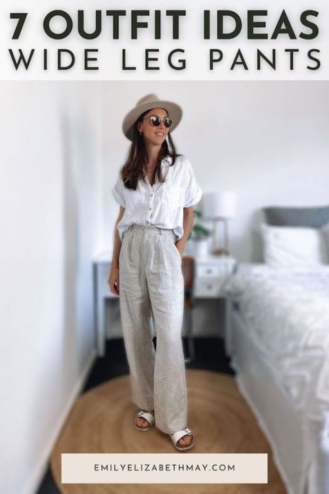 Black Wide Leg Trousers Outfit, Wide Leg Linen Pants Outfit, Pleated Pants Outfit, Linen Pants Outfit Summer, Wide Leg Pant Outfit, Wide Leg White Linen Pants, Cream Wide Leg Trousers, Wide Pants Outfit, Wide Linen Pants