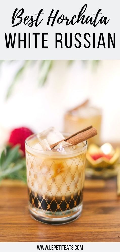 Enjoy this refreshing Horchata White Russian cocktail recipe - a lighter take on a traditional cream based cocktail, simply swapping out the heavy cream for homemade Mexican horchata made from scratch. With the warming cinnamon this drink is perfect for the upcoming fall and winter holidays like Thanksgiving and Christmas #cocktails #drinks #veganrecipes #cocktailrecipes Horchata Cocktail, Traditional Cocktails, White Russian Recipe, Mexican Horchata, Homemade Horchata, Strawberry Banana Milkshake, White Russian Recipes, White Russian Cocktail, Homemade Mexican