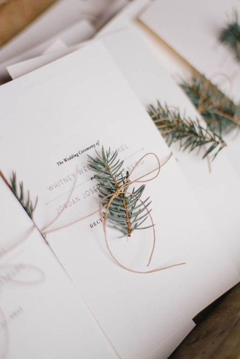 Evergreen Wedding, Rustic Wedding Decorations, Winter Wedding Decorations, Wedding Ceremony Programs, Practical Wedding, December Wedding, Winter Wedding Invitations, 카드 디자인, Winter Wedding Inspiration