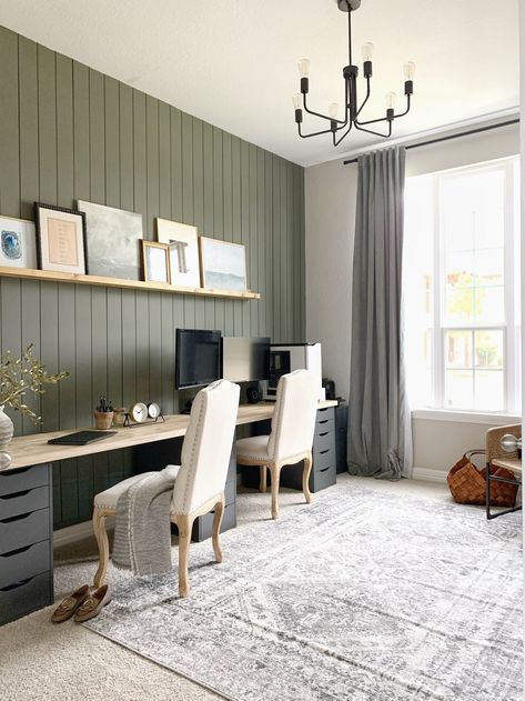 Shiplap Accent Wall Office, Office With Shiplap Wall, Bryan Baeumler, Bedroom Office Combo, Basement Office, Pretty Office, Shiplap Accent Wall, Small Home Offices, Office Window