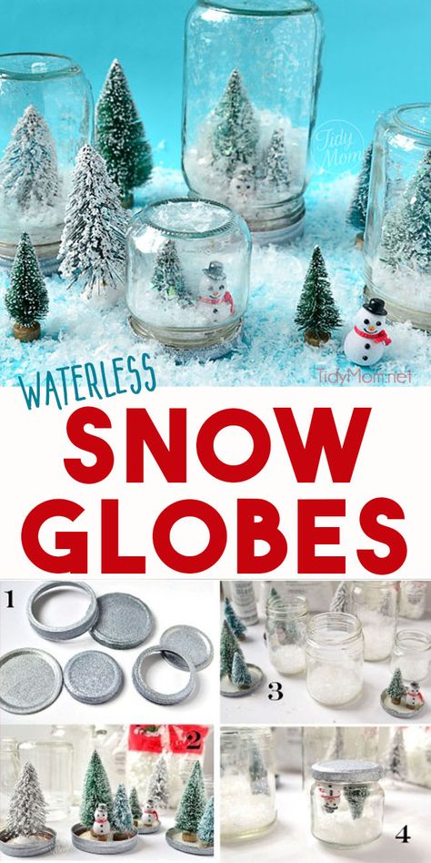 Waterless Snow Globe Diy, Snow Globes Christmas, Julkransar Diy, Joululahjat Diy, Globe Diy, Snow Globe Crafts, Globe Crafts, Apartment Christmas, Diy Snow Globe