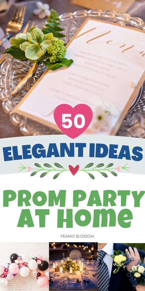 Prom Dinner Table Decorations, Prom Meal Ideas Dinners, High School Dinner Party Ideas, High School Dance Dinner Ideas, Prom After Party Decorations, Banquet Party Ideas, Homecoming Dinner Ideas High School, Easy Prom Decoration Ideas, Prom Dinner Menu Ideas