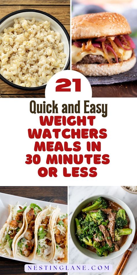 Quick And Easy: 21 Weight Watchers Meals In 30 Minutes Or Less graphic. One Pot Weight Watcher Meals, Best Ww Dinner Recipes, Ww Easy Recipes Dinners, Ww Friendly Dinners, Healthy Ww Dinners, Ww Freezer Meals, New Weight Watchers 2024, Quick And Easy Ww Dinner Recipes, Ww Low Point Dinners