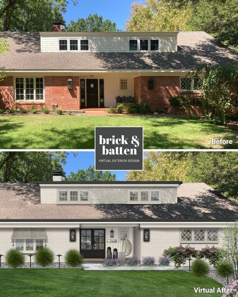 brick&batten (@brickandbatten) • Instagram photos and videos Brick And Batten, Home Transformation, Board And Batten Siding, Painted Front Doors, Brick Home, Exterior Makeover, Painted Brick, Board And Batten, White Duck