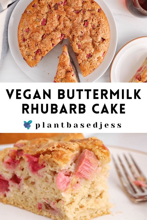 Strawberry Rhubarb Cake, Vegan Rhubarb, Rhubarb Desserts Recipes, Vegan Buttermilk, Rhubarb Bread, Rhubarb Coffee Cakes, Rhubarb Desserts, Fruity Cake, Rhubarb Cake