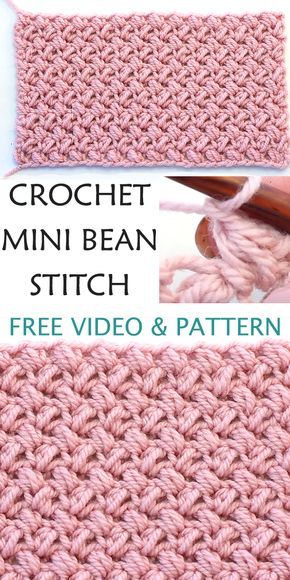 Mini Bean Stitch, Pola Bra, Bean Stitch, Gilet Crochet, Crochet Stitches For Blankets, Crochet Stitches Free, Easy Crochet Stitches, Crochet Stitches Video, Crochet Stitches For Beginners