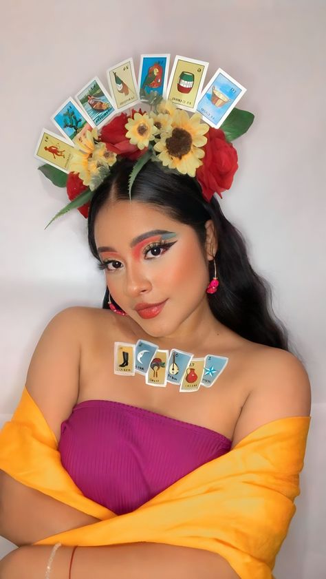 Hispanic Halloween Costumes, La Loteria Costume Ideas, Loteria Costumes Ideas, 16 De Septiembre Outfit Ideas, Mexicana Aesthetic, Loteria Party, Mannequin Christmas Tree, Pumpkin Carving Patterns, Unique Costumes