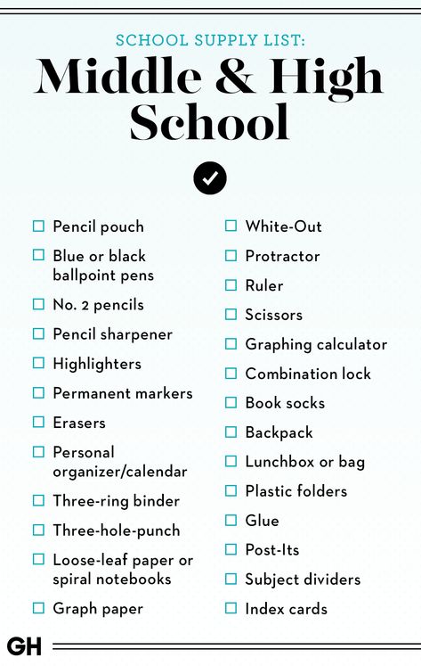 The Ultimate Back-to-School Shopping Lists (From Kindergarten to College)goodhousemag High School Supplies, School Supply List, Middle School Supplies, Back To School List, School Shopping List, School Supplies Highschool, School Checklist, College School Supplies, High School Survival