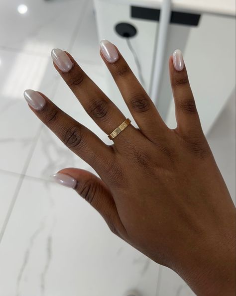 Bridal Nails For Black Brides, Wedding Nails For Black Bride, Black Bride Nails, Minimalist Natural Nails, White Engagement Nails, Wedding Nails Black Women, Chrome Nails On Dark Skin, Black Tie Nails Classy, Natural Toe Nails