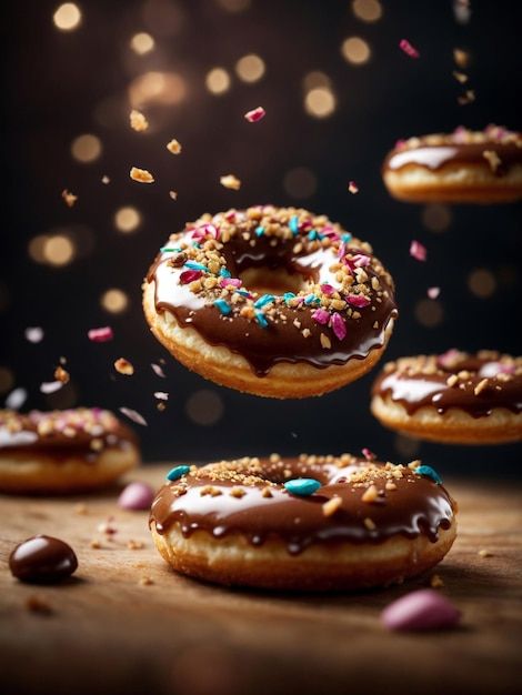 Photo delicious doughnuts floating in th... | Premium Photo #Freepik #photo Hot Cocoa Bar Wedding, Doughnuts Photography, Background Advertising, Photography Studio Lighting, Floating In The Air, Professional Photography Studio, Hot Cocoa Bar, Studio Background, Wedding Bar