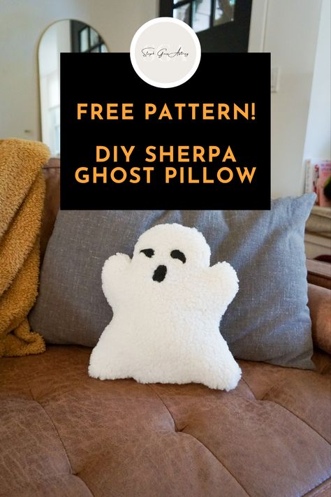 Make your own sherpa ghost pillow for cheap! Easily customizeable and you can make several for the price of one that you would buy! DIY Halloween Craft for last minute halloween decorations. DIY Halloween Decor. Includes pattern and directions. Plush Pillows Diy, Mummy Pillow Diy, Ghost Pillow Sewing Pattern, Spooky Pillow Diy, Beginner Halloween Sewing Projects, Halloween Decorations Sewing, No Sew Halloween Crafts, Sherpa Ghost Pillow, Diy Halloween Pillows No Sew