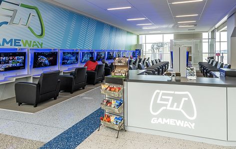 Airport Lounge For Gamers Opens In Houston  Yahoo News Video Game Lounge, Playstation Room, Game Lounge, Cafe Industrial, Houston Travel, Gaming Lounge, Gaming Area, Game Center, Travel Noire