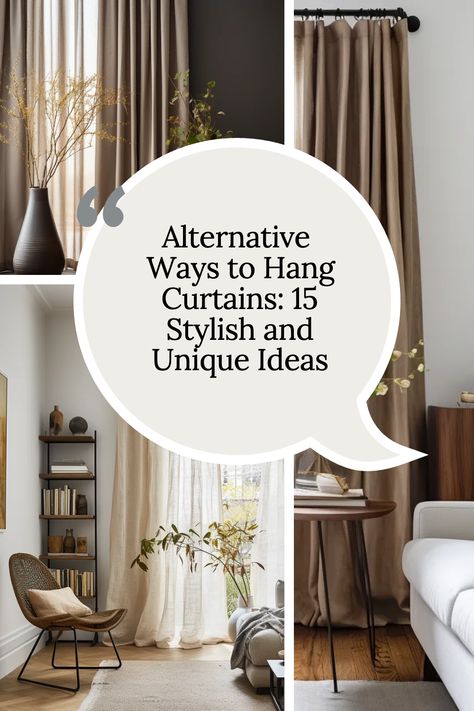 "Set the stage for elegance and innovation with our "Alternative Ways to Hang Curtains: 15 Stylish and Unique Ideas." From DIY curtain endeavors, rustic charms, to bohemian accents, transform your space effortlessly. Delight in no-drill curtain ideas, and experience the allure of unique rods and repurposed materials. Dive deep into vintage solutions, rope and chain methods, or even the simplicity of wall tapestries and beaded curtains." Curtain Rod Decor Ideas, Unique Curtain Hanging Ideas, Creative Curtain Hanging Ideas, Hanging Curtains Over Blinds, Half Curtain Rod Ideas, Curtains Hanging From Ceiling, Curtains Rods Ideas, Curtain Poles Ideas, Curtains On Wall