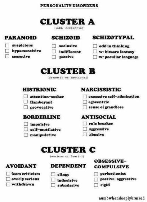 Clusters A, B, and C of personality disorders Lcsw Exam Prep, Lcsw Exam, Social Work Exam, Personality Disorders, Clinical Social Work, Mental Health Nursing, Psychiatric Nursing, Dsm 5, Mental Health Counseling