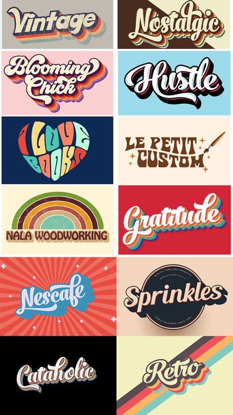 vintage retro typography logo Pop Art Font, Font Ideas Alphabet, Hippie Logo, Best Canva Fonts, Fonts Cursive, Hand Lettering Logo, Retro Logo Design, Font Ideas, Canva Fonts