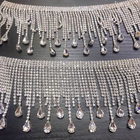 silver Exquisite fine rhinestone trim /Rhinestone tassel  year drop rhinestone tassel fringe . for adding the perfect shine and bling to your outfits . Sew Decor, Rhinestone Rose, Rhinestone Fringe, Diy Bridal, Diy Tassel, Crystal Shapes, Wedding Belts, Rhinestone Trim, Lace Trims