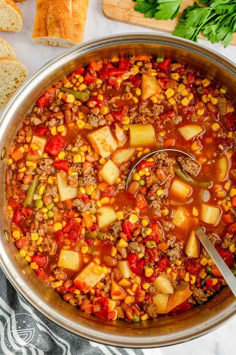 Cowboy Soup Crockpot Ground Beef, Cowboy Stew Recipe Ground Beef Easy, Easy Cowboy Soup, One Pot Cowboy Stew, Cowboy Stew Crockpot Crock Pot, Hearty Crockpot Cowboy Soup, Cowboy Soup Recipe Beef, Cowboy Stew Crockpot, Texas Cowboy Soup