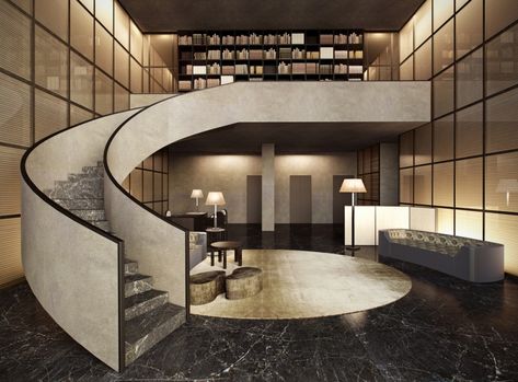 armani casa Armani Interiors, Armani Casa, Armani Hotel, Lobby Interior, Lan Can, Hotel Interior Design, Interior Stairs, Hotel Interiors, Modern Hotel