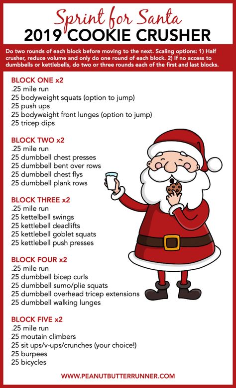 2019 Cookie Crusher Workout with 2.5 miles of running/sprint intervals and 1,000 reps of strength movements. #fitness #workout #dumbbellworkout #treadmillworkout Christmas Workouts, Sprint Intervals, Christmas Workout, Hiit Class, Holiday Workout, Treadmill Workout, Fitness Progress, Crossfit Workouts, Essential Nutrients