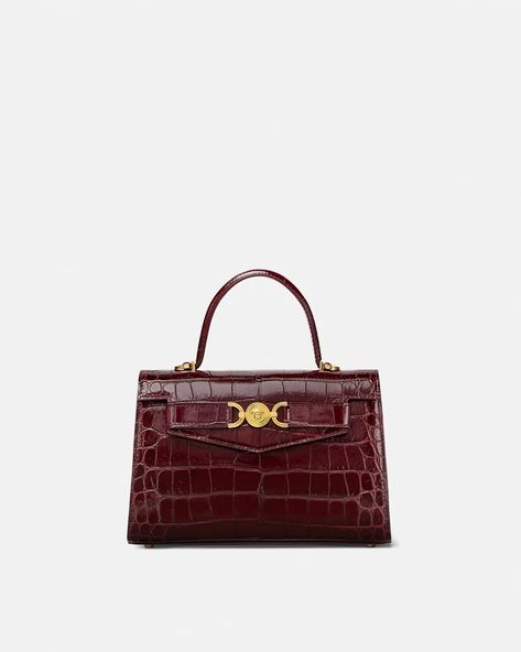 Croc-Effect Medusa '95 Handbag Burgundy | Versace US Versace Medusa Bag, Versace Bag, Luxury Bags Collection, Versace Handbags, Purple Bags, Handle Design, Best Bags, Slipper Shoes, Cloth Bags