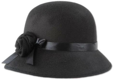 Felt cloche flapper hat black flower rose women's roaring 20's Roaring 20s Party, Flapper Hat, Roaring 20's, 11 59, Roaring 20s, Flower Rose, Cloche Hat, Black Flower, Riding Helmets