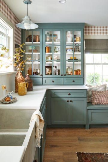 trinity holmes kitchen Timeless Decorating Ideas, Timeless Decorating, Gingham Kitchen, Best Blue Paint Colors, Chippy Painted Furniture, Kitchen Open Shelves, Blue Gray Paint, 2024 Kitchen, Interior Minimalista