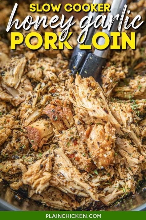 Pork Loin Crockpot Recipes Crock Pots, Pork Loin Chops Crock Pot Recipes, Pork Loin Crock Pot Recipes Easy, Honey Garlic Pork Loin, Garlic Pork Loin, Pork Loin Crock Pot Recipes, Pork Cooking Temperature, Pork Loin Ribs, Honey Garlic Pork