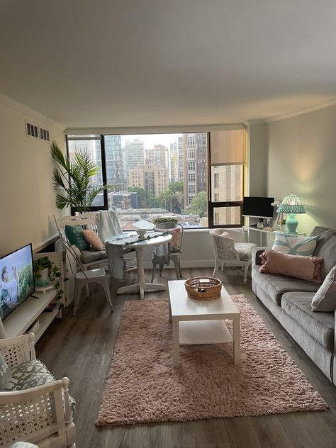 Seattle Apartment Decor, Living Room Decor University, Chicago Apartment Living Room, Old Lady Apartment, Boston Apartment Aesthetic Bedroom, Detroit Apartment Aesthetic, Washington Apartment Aesthetic, Philadelphia Apartment Aesthetic, Med School Apartment