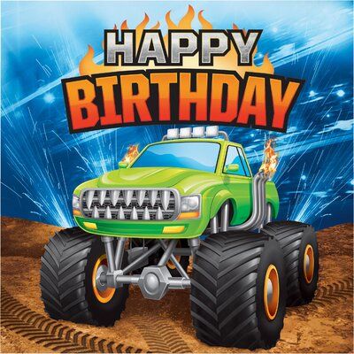 Monster Truck Rally, Birthday Lunch, Monster Truck Party, Monster Trucks Birthday Party, Birthday Napkins, Monster Truck Birthday, Trucks Birthday Party, Green Monster, Truck Party