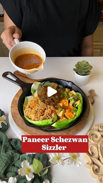 Jalpa Gada on Instagram: "PANEER SCHEZWAN SIZZLER   COMPONENTS  1. Schezwan Rice  2. Paneer Schezwan Stir Fry 3. Spicy Chilli Sauce   INGREDIENTS  For the rice  * Rice 1 cup * Oil 2 tbsp  * Carrots 1/4 cup * Beans 2 Tbsp * Cabbage 2 Tbsp * Spring onion white 1/4 cup * Garlic 2 tbsp * Schezwan sauce 2 tbsp  * Ginger 2 tsp * Soy sauce 1 tbsp * Vinegar 1 tsp  * Salt to taste  * Pepper 2 Tsp   For the Paneer Stir Fry  * Oil 1 tbsp * Schezwan sauce 2 tbsp * Salt to taste * Paneer 3/4 cup * Blanched Broccoli 1/2 Cup  * Bell peppers 1/2 cup * Onions 1/2 cup * Vinegar 1/2 tsp  * Soy 2 tsp   For the Sauce  * Oil 1 tbsp  * Garlic 1 tbsp * Celery coriander stem purée 1/4 cup (blend Celery 2 tbsp and 1 tbsp coriander stem with 2 tbsp water to make a purée)  * Soy 2 tsp * Vinegar 1/2 tsp * Schezwan sau Paneer Stir Fry, Schezwan Rice, Blanched Broccoli, Spicy Chilli, Schezwan Sauce, Paneer Recipes, Chilli Sauce, Kebabs, Spring Onion