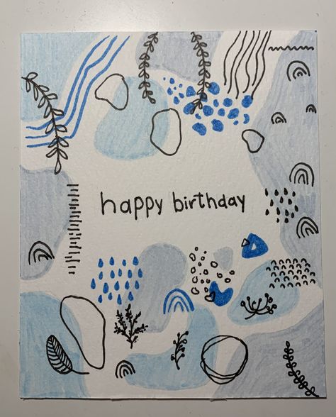 Blue Birthday Card, Happy Birthday Cards Handmade, Happy Birthday Cards Diy, Aktiviti Kanak-kanak, Creative Birthday Cards, Cool Birthday Cards, Watercolor Birthday Cards, Birthday Card Drawing, Diy Birthday Gifts For Friends