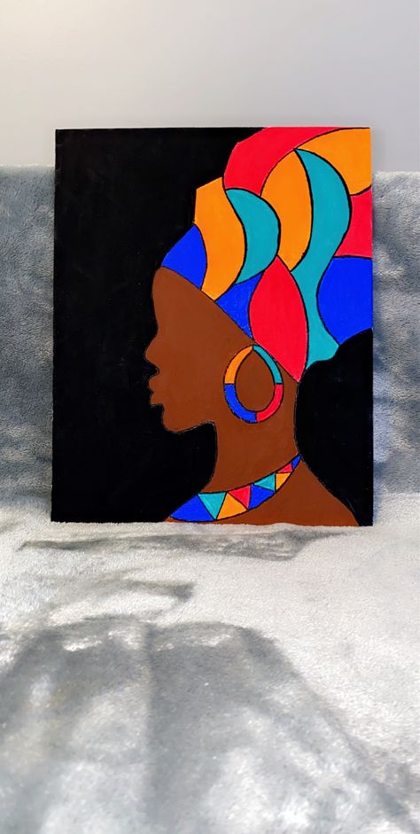 How To Draw In Canvas, Easy Self Love Paintings, African Woman Silhouette Painting, Acrylic Painting Canvas Woman, Abstract Painting Of A Woman, Painting Ideas Black Women, Easy Paintings Of People, Black Canvas Paintings Aesthetic, Black Women Paintings Easy