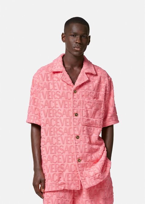 Versace Men's Versace Allover Towel Overshirt in Pink | Versace US Pink Versace, Towel Clothes, Versace Shirts, Style Vision Board, Boat Shirts, Mens Designer Shirts, Versace Home, Silk Set, Beachwear Fashion