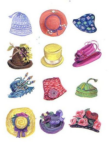 Hot hats by harryillustration, via Flickr Vintage Hat Illustration, Hat Sketches Design, Hat Design Drawing, Hats Sketch, Hats Drawing, Hats Illustration, Hat Drawing, Hat Illustration, Fashion Illustration Sketches